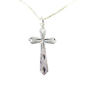 Sterling Silver Holy Cross Detailed Pendant Chain Necklace 925 Italy Stamped